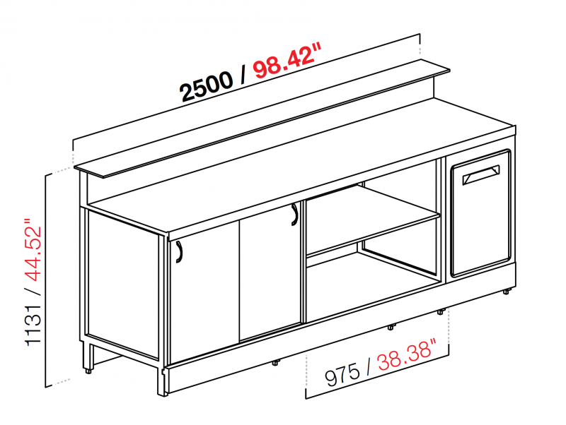 BBL2500 neutral bar counter with counter top setting