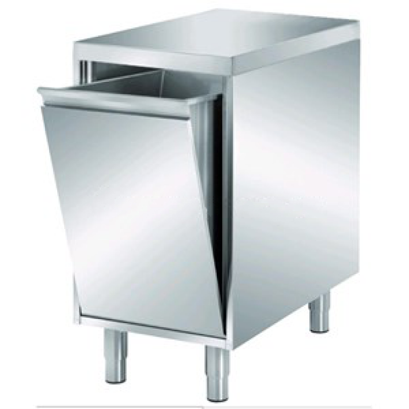 Stainless steel table with tilting hopper