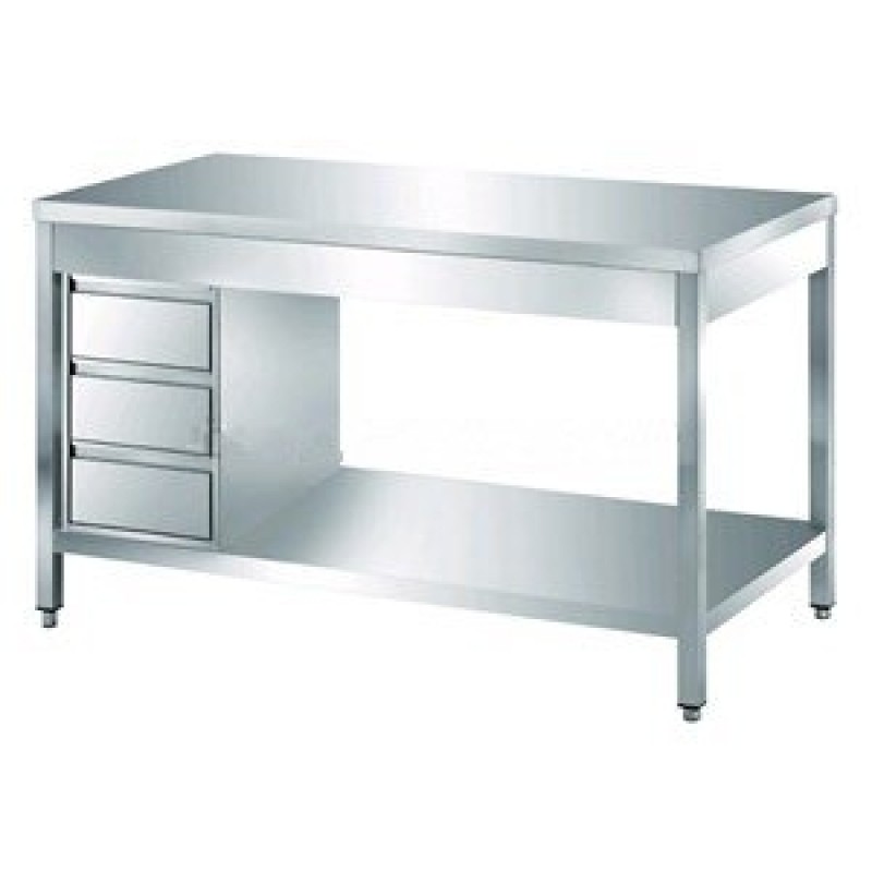 Stainless steel tables with sliding doors and upstand