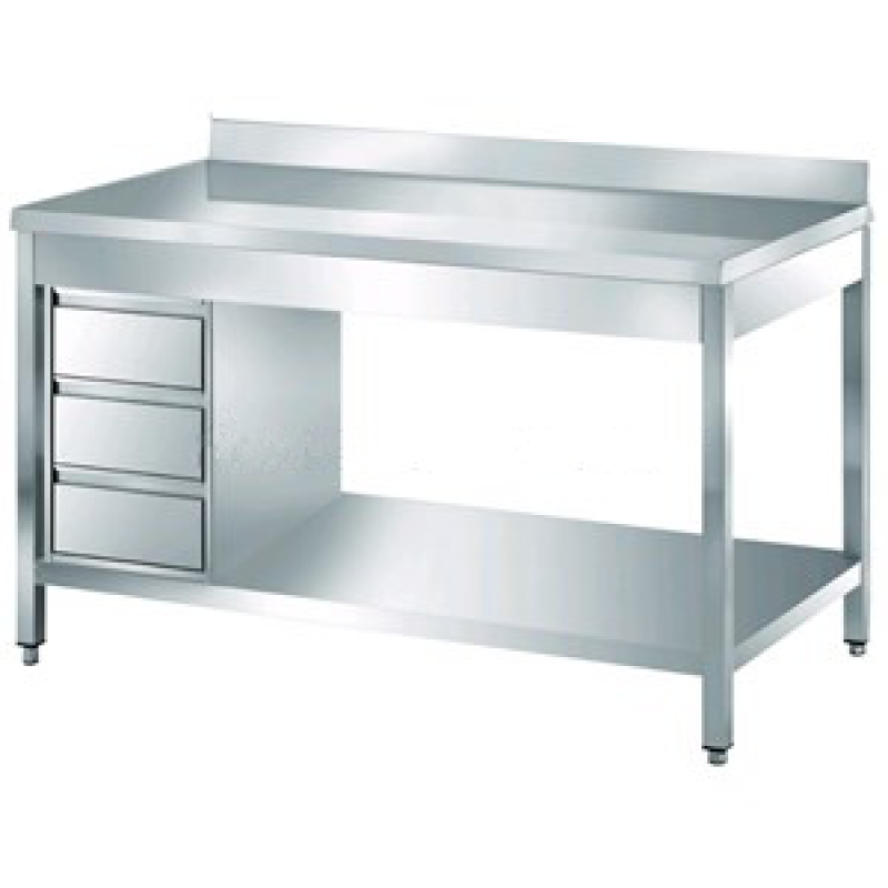 Stainless steel table with sliding doors