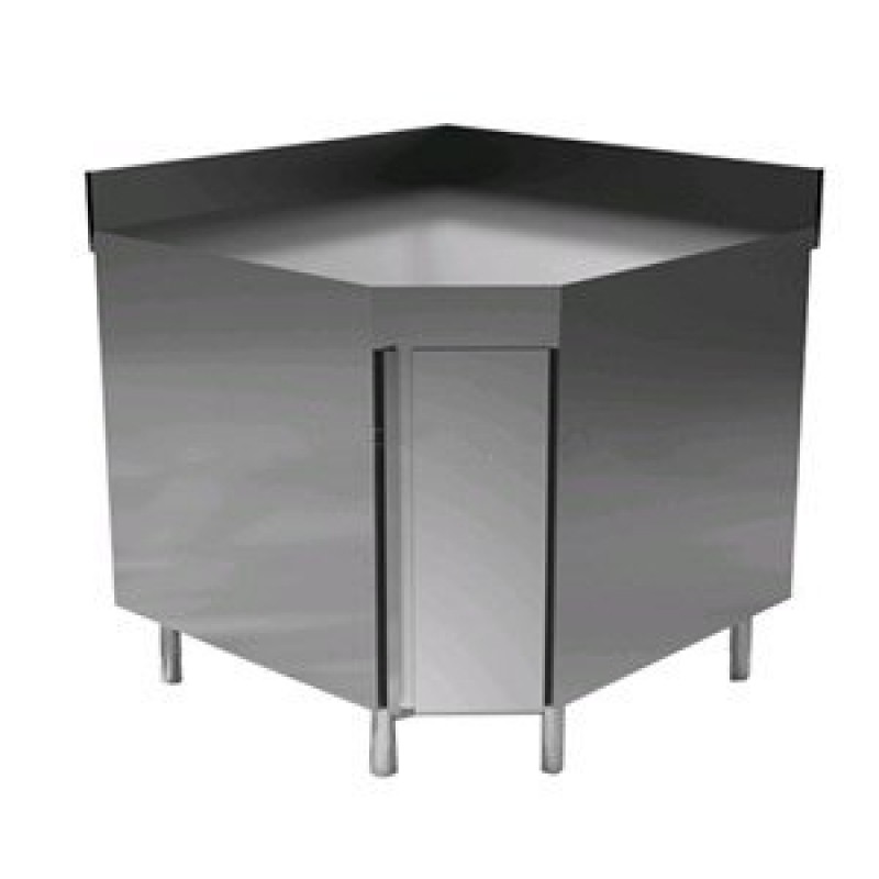 90 ° corner stainless steel table with doors