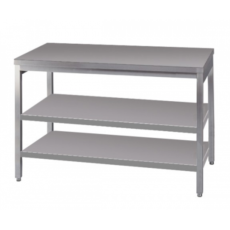 Stainless Steel Work Table With Two, Stainless Steel Work Table With 2 Shelves