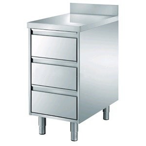 Stainless steel tables with drawers