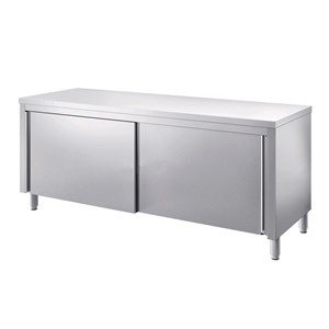 Stainless steel table with sliding doors