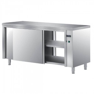 Stainless steel table with double opening sliding doors
