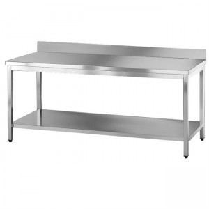 Stainless steel work table with bottom shelf and upstand