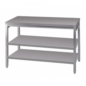 Stainless steel work table with two lower shelves