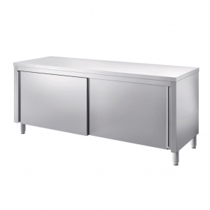 Stainless steel tables with hinged doors